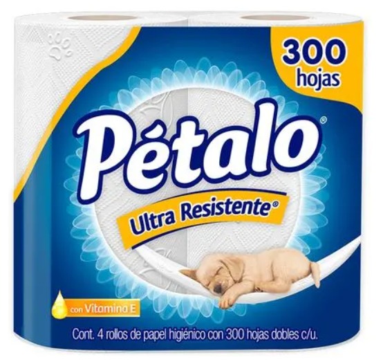Papel higiénico Petalo ultra resistente 4 rollos de 300 hojas